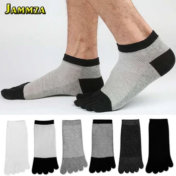 

6 Pairs/lot Solid Men's Summer Five Finger Toe Socks Patchwork White Black Male Cotton Bamboo Fiber Breathable Mesh Sock Fishnet