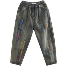 OMIKRON Модные Винтажные Свободные повседневные джинсы женские полосатые вышитые шаровары брюки для мальчиков хлопковые брюки vaqueeros Mujer