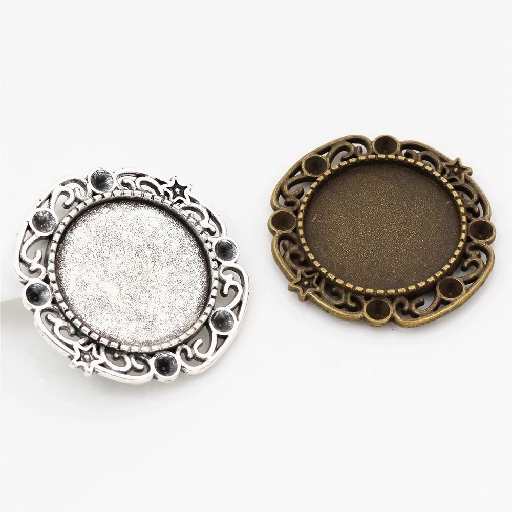 

4pcs 20mm Inner Size Antique Silver Plated and Bronze Classic Style Cabochon Base Setting Charms Pendant