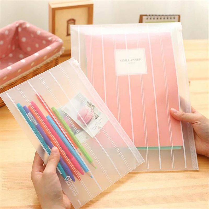 White Stripe Translucent A4 Invoice File Bags Pencil Holder Documen Folder for Document Stationary School Organization Supplies |