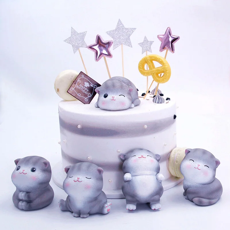 

Medium Size Kawaii Cats Cake Toppers 3D Figurine Cute Lifelike Princess Craft Kids Birthday Cake Topper Decor Desktop Ornaments