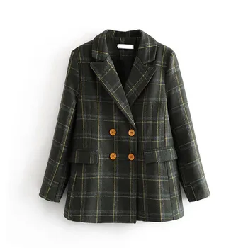 

New Fashion Woolen Plaid Blazers Women Autumn Winter Korean Slim Commuter Temperament Wild High Quality Elegant Jacket F075