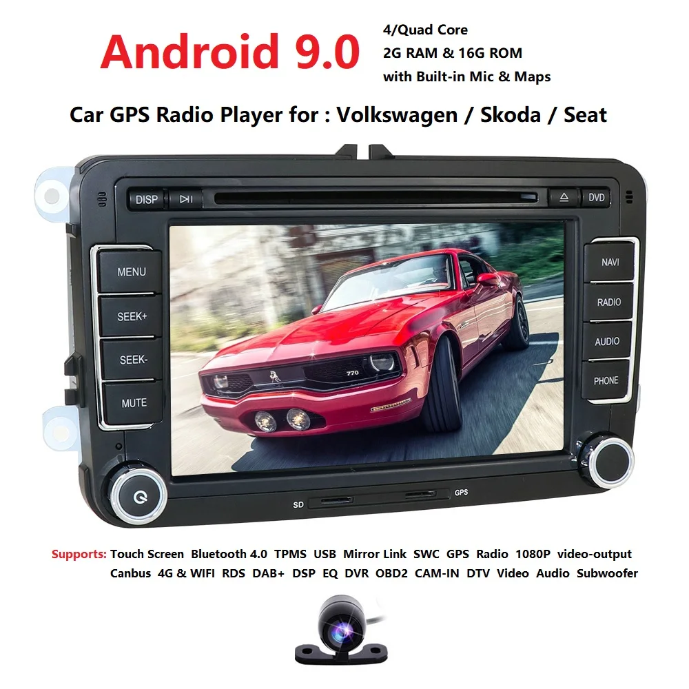 2G+ 16G Android 9,0 2DIN 7 дюймов ips Автомобильный мультимедийный плеер для Volkswagen VW golf passat b6 Touran polo sedan Tiguan jetta RDS DAB