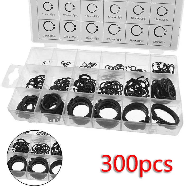 300pcs Fastener Clip Kit Retaining Ring Internal Circlip Snap Storage box