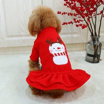 

Dog Satan Christmas Clothes Pet Christmas Costume Pet Dog Girl Snowman Printed Princess Dress Small Dog Winter Warm Dress