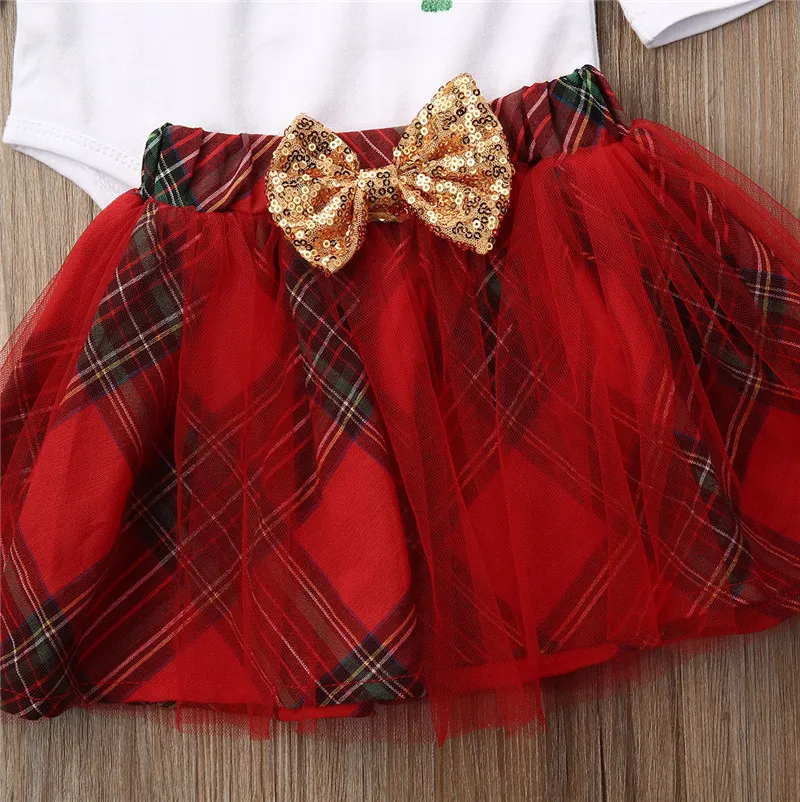 Комплект с рождественским платьем «My First 1st» для детей 0-18 месяцев, комплект одежды для новорожденных девочек, топ с длинными рукавами и юбка, элегантный Рождественский наряд