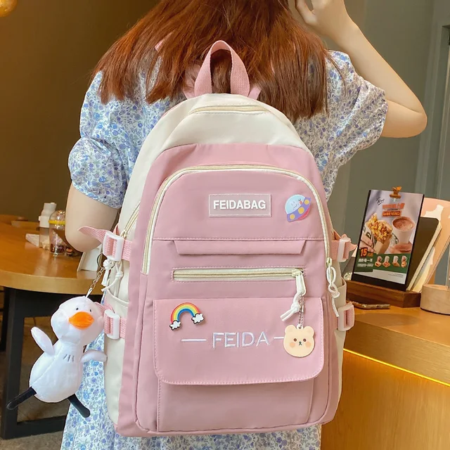 Student Laptop Female Book Bag Fashion Cute Women Backpack School Ladies Cool Harajuku Bag Girl Nylon Kawaii Backpack Waterproof 2