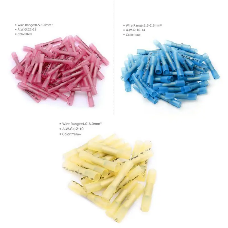 

Hot New 200PCS Heat Shrink Butt Connectors Terminals Insulated Waterproof Marine Automotive Electrical Kits 3 colors 3 sizes