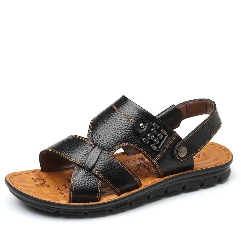 

Fashion Leisure Summer Sandals for Men Genuine Leather Sewing Beach Sandals Basic Front Rear Strap Low Breathable Shoes