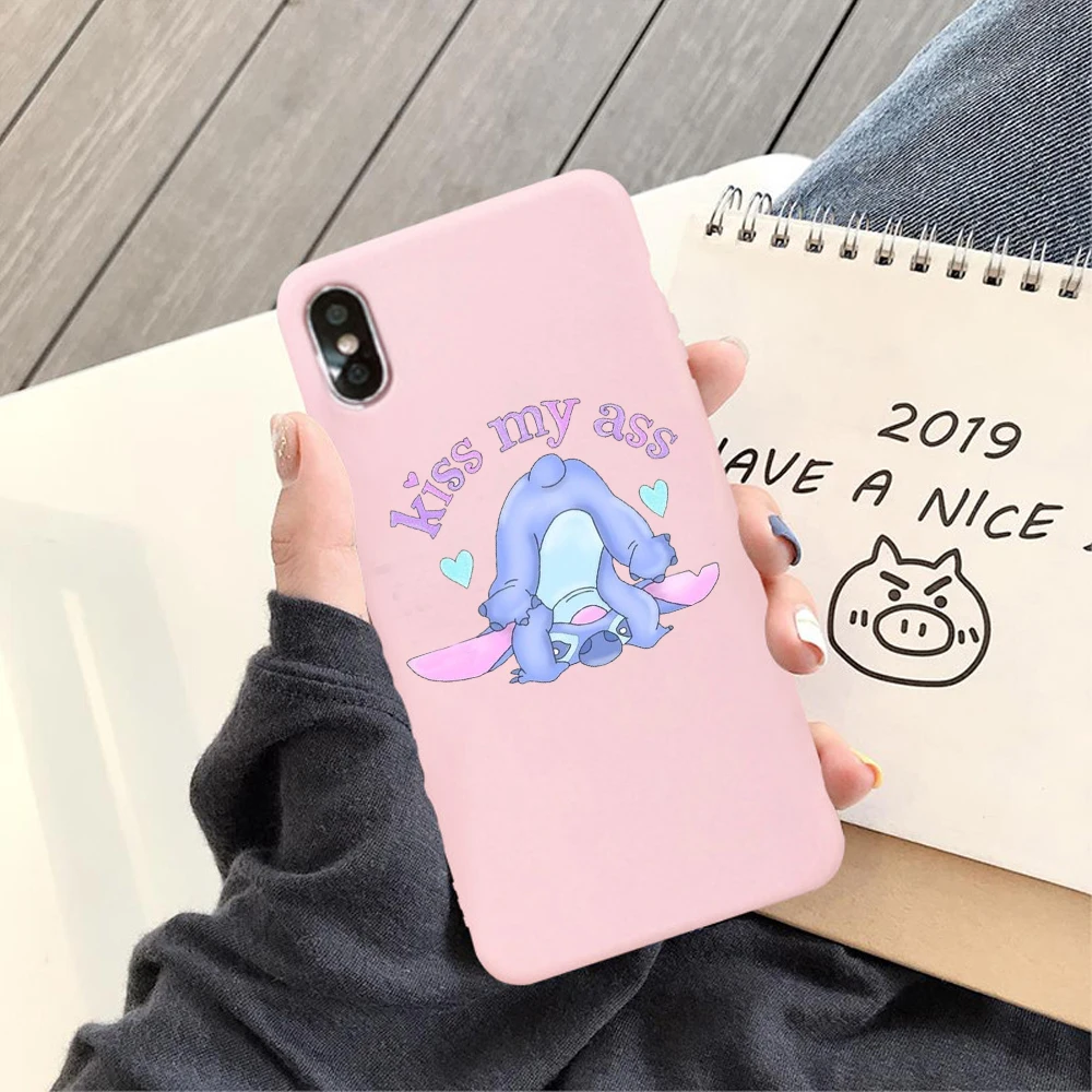 Модный мягкий чехол из ТПУ с милым рисунком стежка для iPhone X XS 7 8 Plus 6 6S Plus XR XS MAX матовый розовый силиконовый чехол
