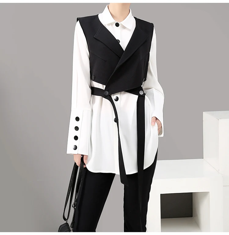 Новинка, комплект из двух предметов с длинными рукавами, однотонная белая блузка, рубашка и жилет, корейские модные блузки, женская рубашка, сорочка, femme 5412