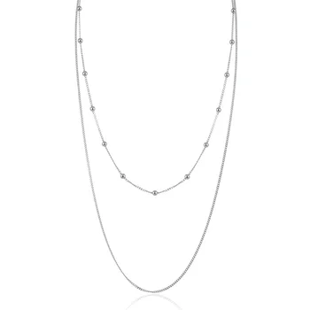 

S925 Sterling Silver Jewelry Wholesale Simple Bead Double Chain Necklace Clavicle Chain Sweater Chain Korean Fashion CHDBX002638