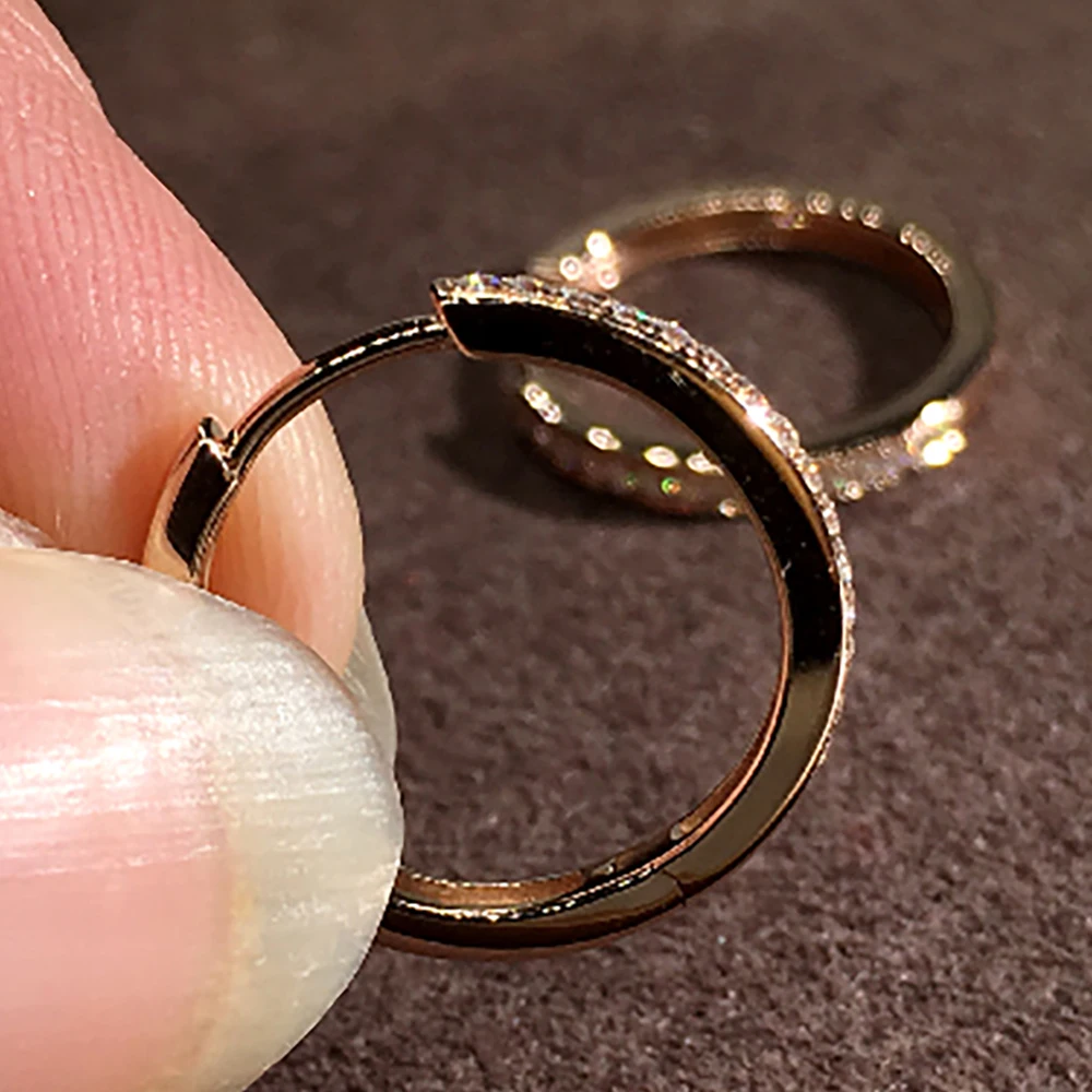 14K Rose Gold Women Hoop Earrings Natural Diamonds Circle Round Classic Wedding Party Engagement Anniversary Present Earrings