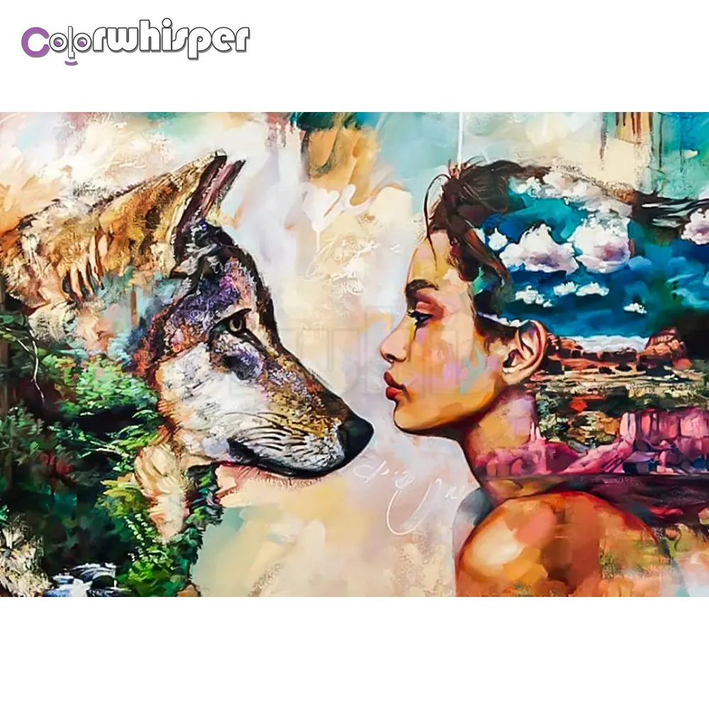 

ColorWhisper Daimond Painting Full Square/ Round Girl Wolf Animal Diamond Painting Rhinestone Crystal Cross Stitch Mosaic D035