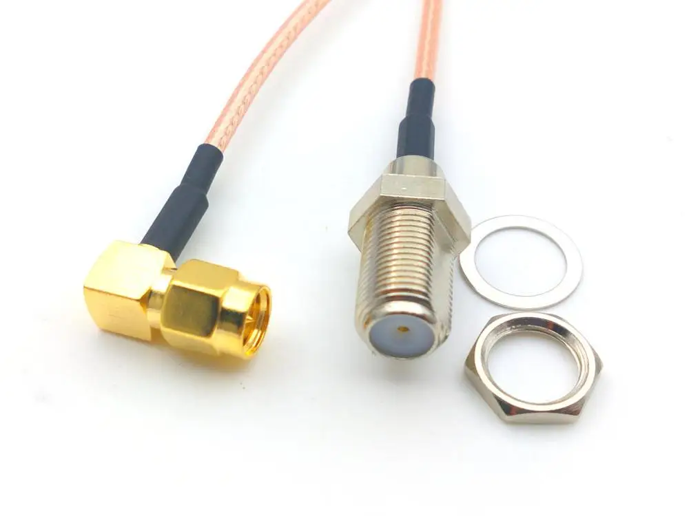 100pcs F-Type femlae Jack to SMA male plug right angle pigtail cable RG316