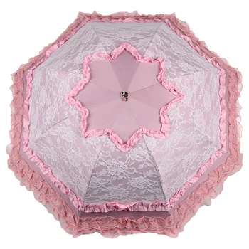 

Double Layer Umbrella Fashion Wind Resistant High Quality Small Lady Parasol Mini Lace Folding Women 8 Ribs Sun Umbrella EA60YS