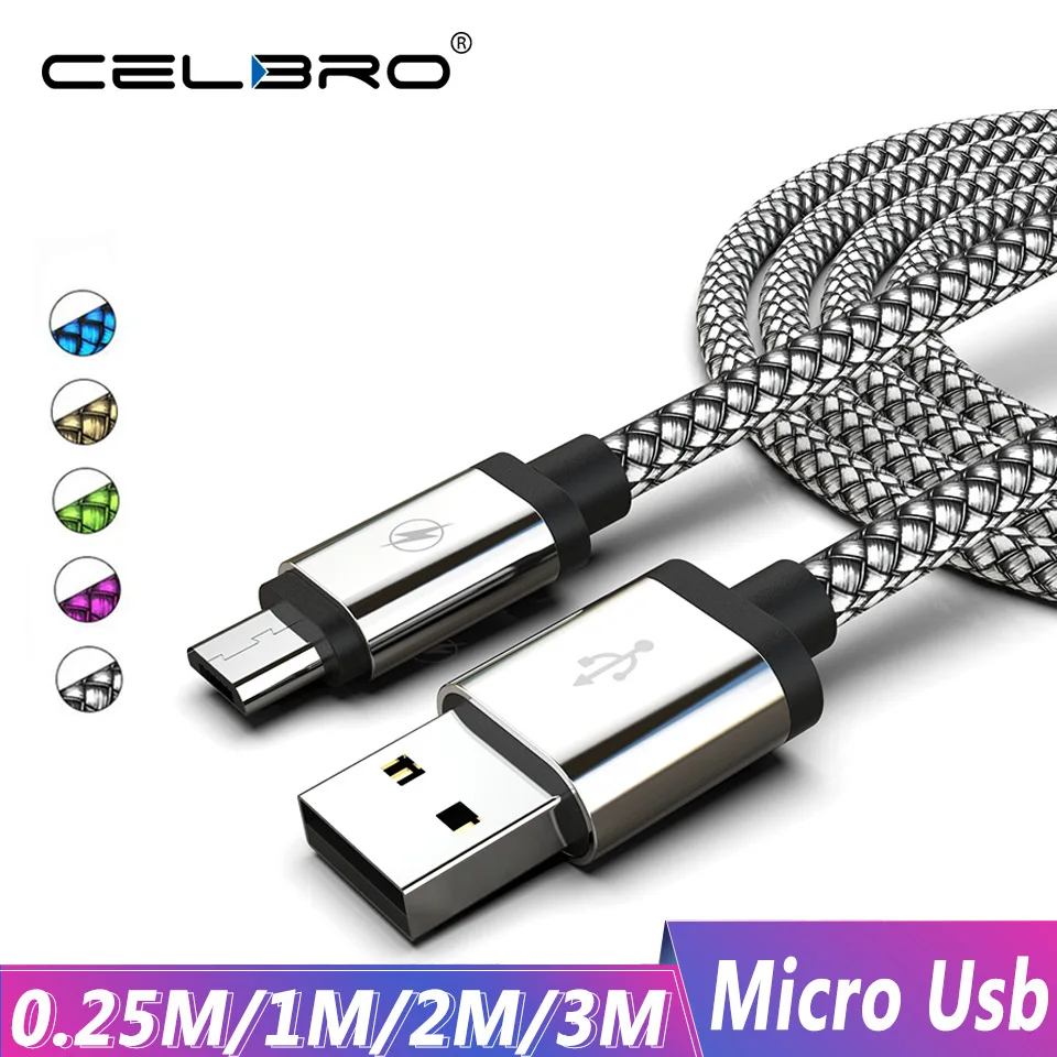 ЦВЕТНОЙ кабель зарядного устройства Micro USB 2 м 3 для Xiaomi Redmi 7 5 6 6A 5A Huawei Y6 Prime 2018 Y7 Y9