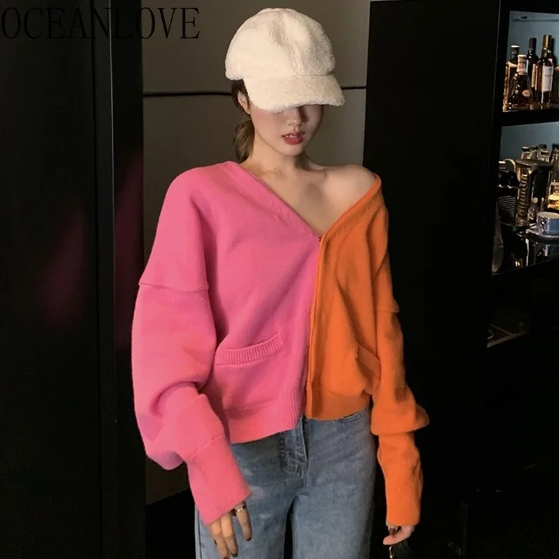 OCEANLOVE, красный, оранжевый, панельный кардиган, сексуальный, v-образный вырез, покрытый, Свитера с пуговицами, для женщин,, зимняя одежда, Chaqueta Mujer 13433