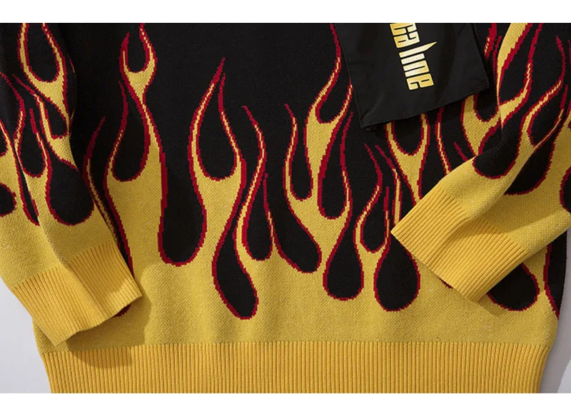 LENSTID осенний уличный свитер с рисунком пламени уличная Мужская трикотажная кофта в стиле хип-хоп пуловер с карманами Harajuku брендовые Топы