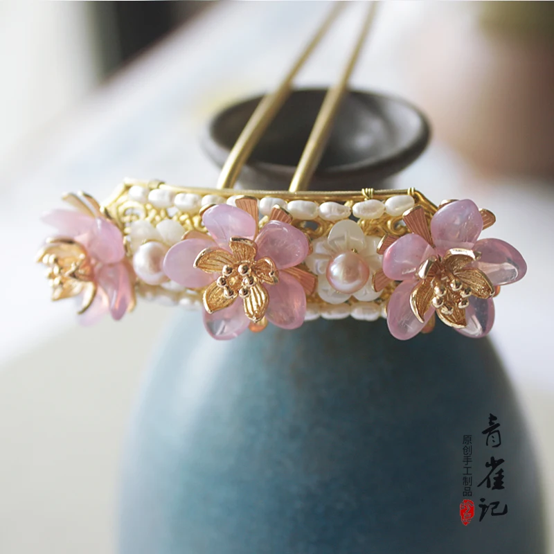 Винтажная розовая ракушка ручной работы с жемчугом «U» заколка для волос аксессуары для волос Головные уборы инструменты для наращивания волос булочка кимоно косплей