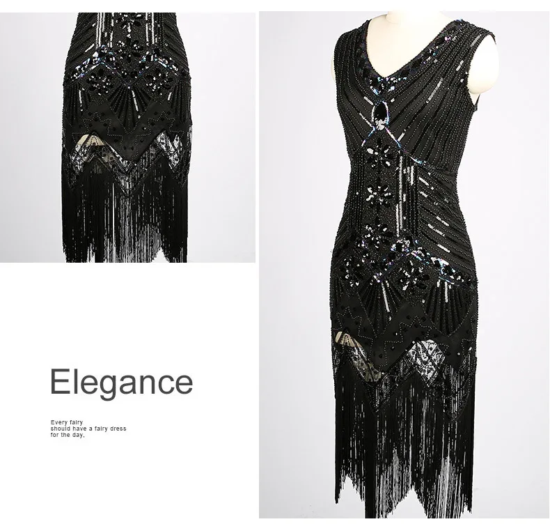 Женское платье для вечеринки, Robe Femme 1920s Great Gatsby, платье миди с блестками и бахромой, летнее платье, Ретро стиль, женское вечернее платье