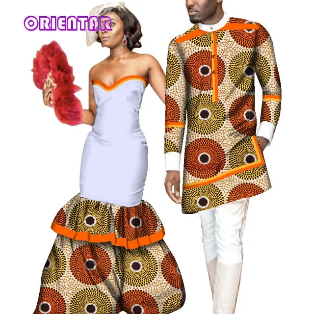 Новая африканская одежда для пар, Свадебная вечеринка, женские сексуальные приталенные платья без рукавов с открытой спиной, вечерние мужские длинные рубашки WYQ159 - Цвет: 19