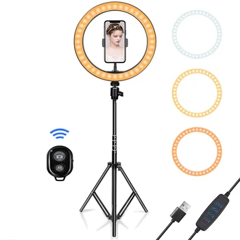 

Dimmable LED Selfie Ring Light with Tripod USB Selfie Light Ring Lamp Big Photography Ringlight with Stand for Cell Phone Studio