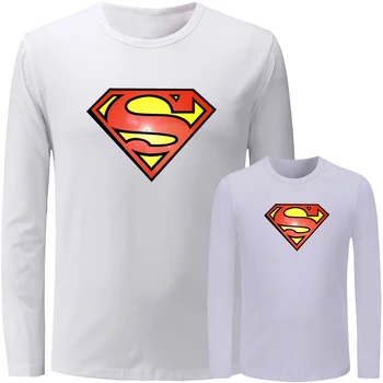 

The Flash Symbol Super Hero Superman Design Matching Family Outfits T-shirt Dad Son Long Sleeve Tee Men Boy Printed Tops Gift