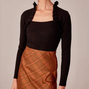 

Solid Color Knit Sweater Women's Black Color Long Sleeve Casual Pullover Tops 2020 Spring