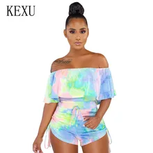 KEXU летние сексуальные выдалбливают камуфляж печатных шорты с рюшами ремни шнурок брюки для женщин Элегантный без рукавов ретро комбинезоны