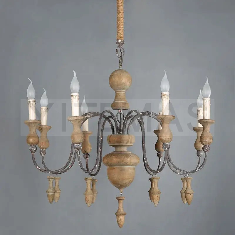 Французские люстры для гостиной, столовой, спальни, американские креативные деревянные бусины, ретро люстра D61/85 см, светильник в виде свечи