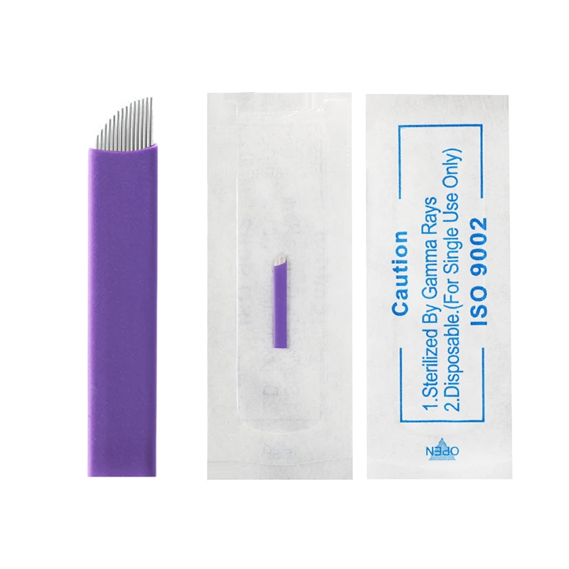 0.2mm 10pcs Tattoo Needle Accessories Permanent Makeup Sterilized Purple 14pins Super sharp Microblading Blade For Eyebrow Lip | Красота и