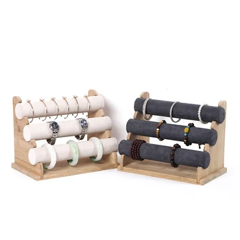 

3 Tier Bamboo Bracelet Display Velvet Jewelry Organizer Holder Stand Bangles Jewelry Display Holder Storage Rack