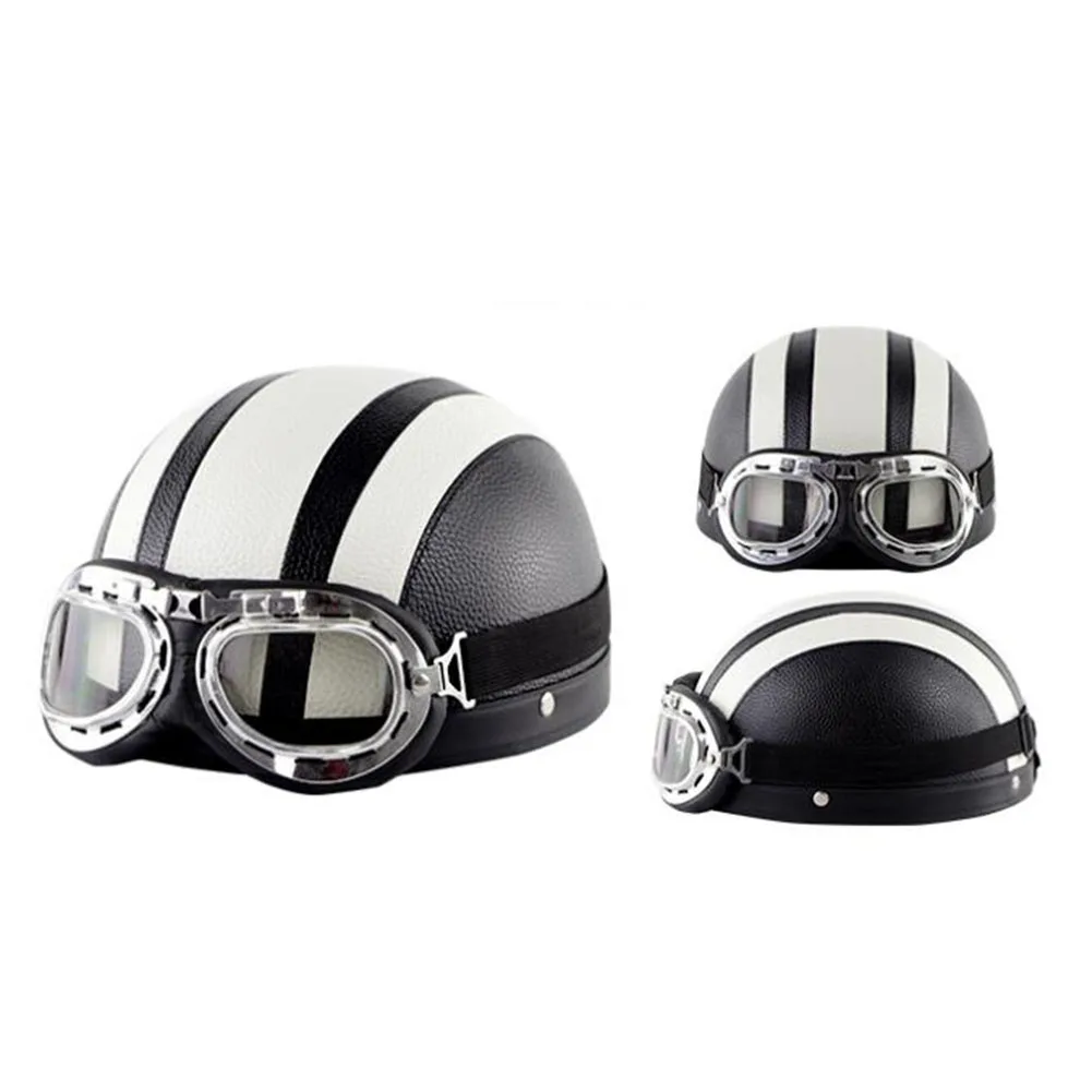 Белый Men Women Half Visor Protection Sunscreen Detachable Open Face With Goggles Safety Cycling Helmet Easy Wear Motorcycle Windproof - Цвет: Белый