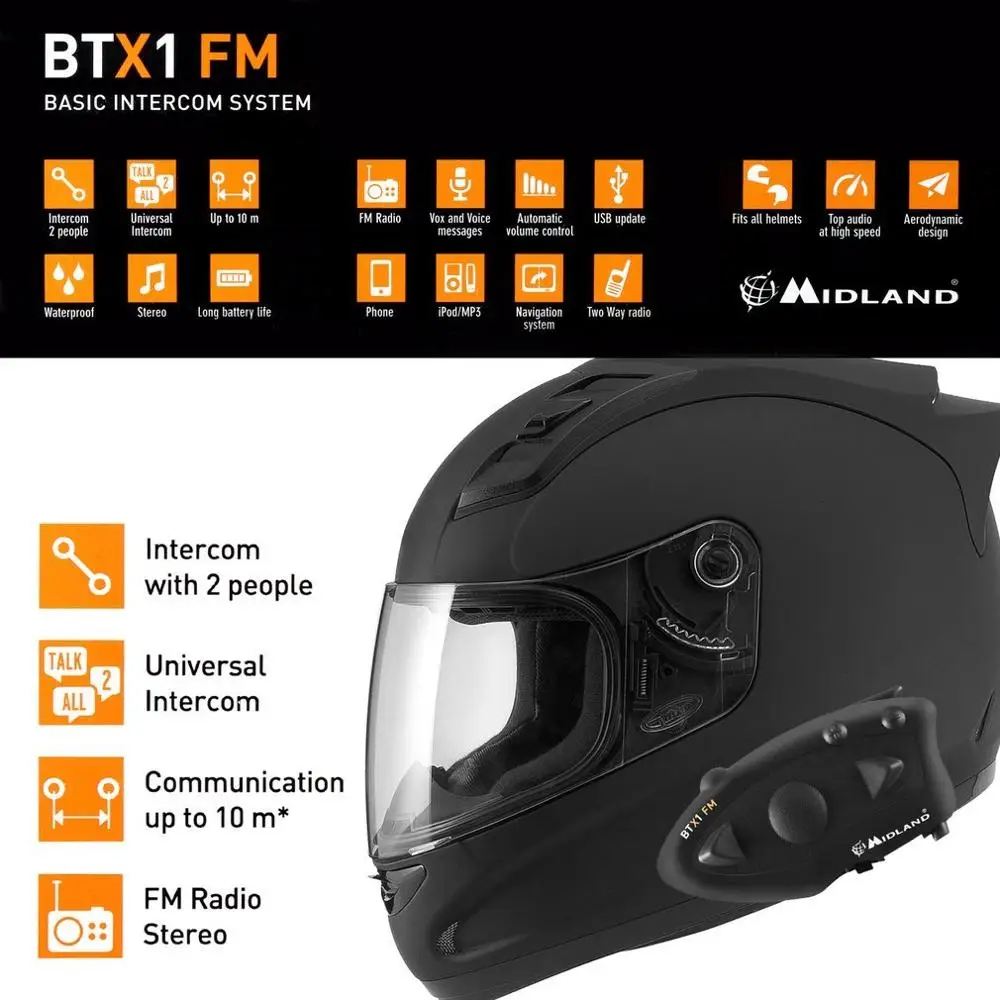 Черный прочный BTX1 мотоциклетный шлем гарнитура домофон Hands-free Interphone FM Rider-to-Passanger домофон