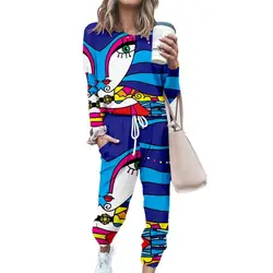 Ensemble de Sport Chic pour femmes, pull à col rond, imprimé avec cordon de serrage, survêtement 