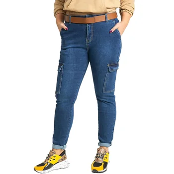 

Vintage ladies boyfriend jeans for women mom Blue Casual Pencil Trousers Korean Streetwear Denim Multi-Pocket Trouser Jogger D25