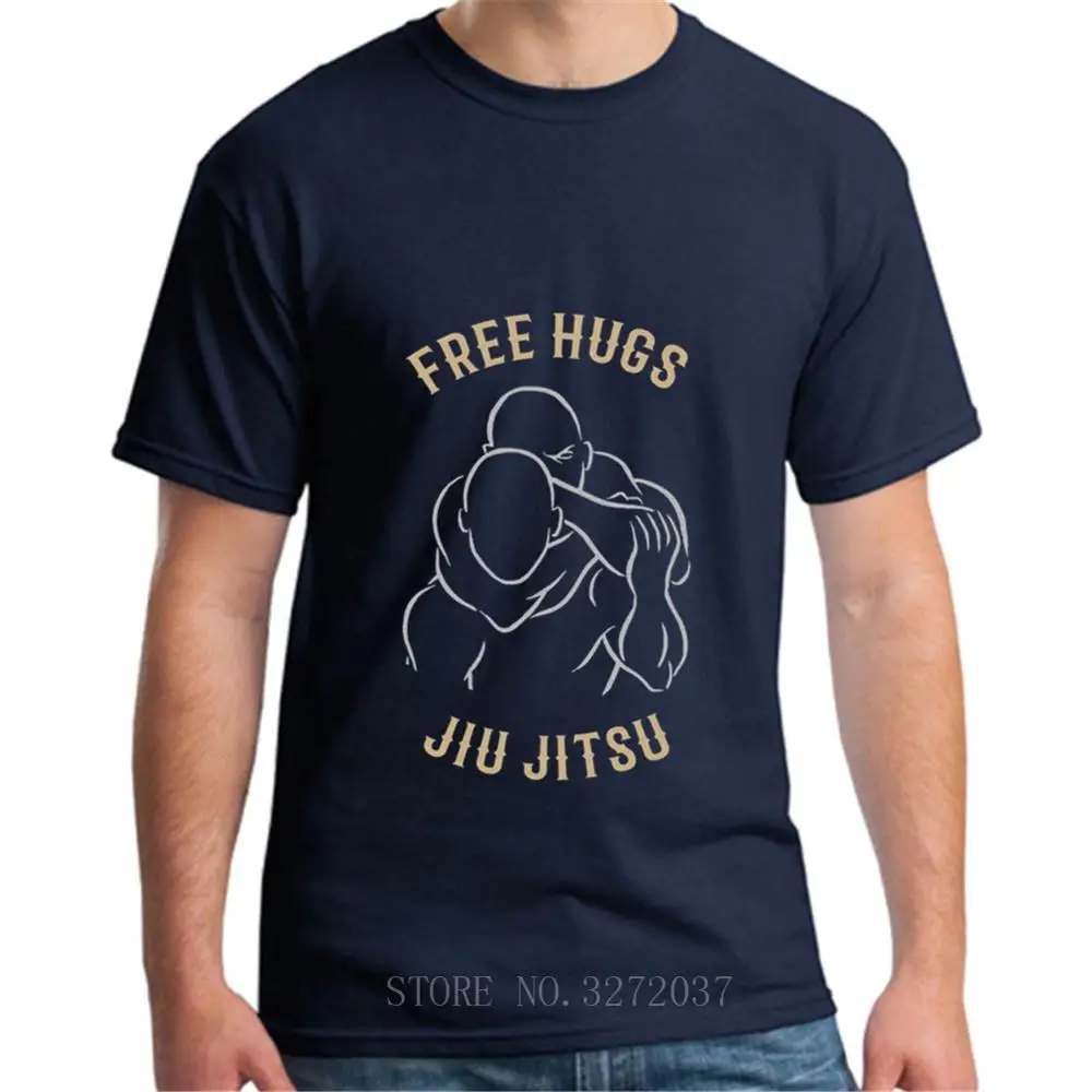 Мужские футболки Новое поступление Jiu Jitsu Free Hugs хлопковая Молодежная Футболка забавная фраза боец футболка повседневные топы с круглым вырезом - Цвет: navy