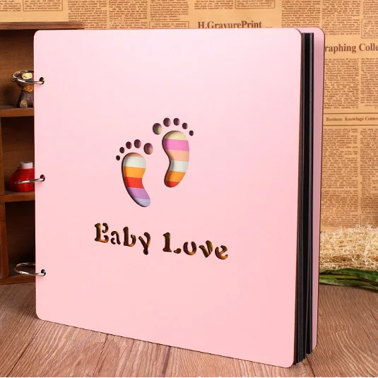 12inch Baby Photo Albums Color Wood Cover Albums Handmade Loose-leaf Pasted Photo Album Personalized Baby Lovers DIY Photo Album