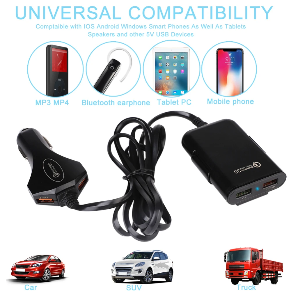 

Quick QC 3.0 Charger Car Charging 4 USB Port Multi Mobile Phone Fast Charges Adapter For iPhone Huawei Meizu Universal Samsung