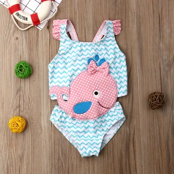 

cute cartoon fish print kids one piece swimwear ruffle children swimsuit for toddler baby girl beach suit