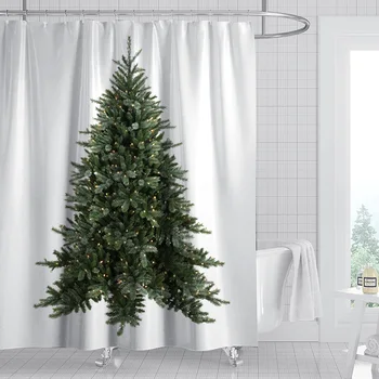 

Christmas Shower Curtain Waterproof Printing Bathroom Decoration Hooks Pattern