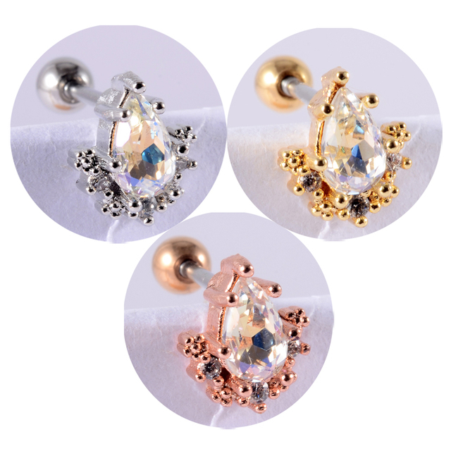 Colorful Crystal Ear Studs Cartilage Helix Lobe Conch Rook Piercing Screw Earrings Body Piercing Jewelry For Woman Ear Gift