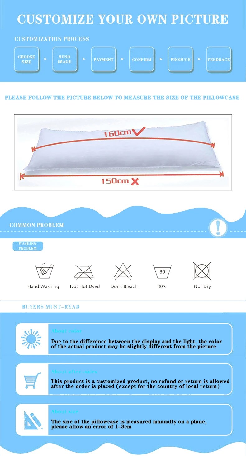 Description Picture 4 of itemDouble-Sided Printed DIY Custom Pillowcase Made Your Own Pictures Hugging Body Pillowcases Decoration Dakimakura Pillow Case