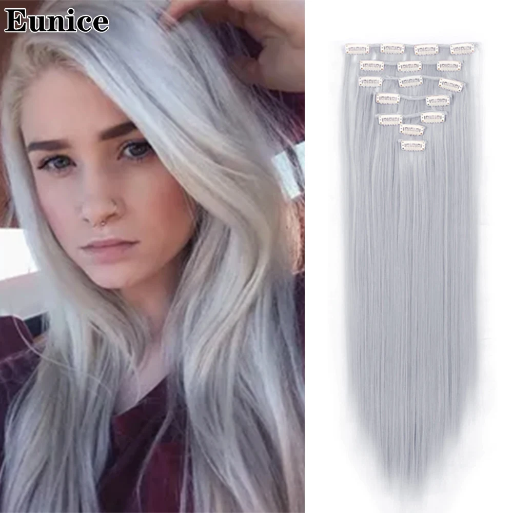 Hair-Extensions False-Hair-Pieces Brown Synthetic Blonde Womenfake Clip-In Black Long