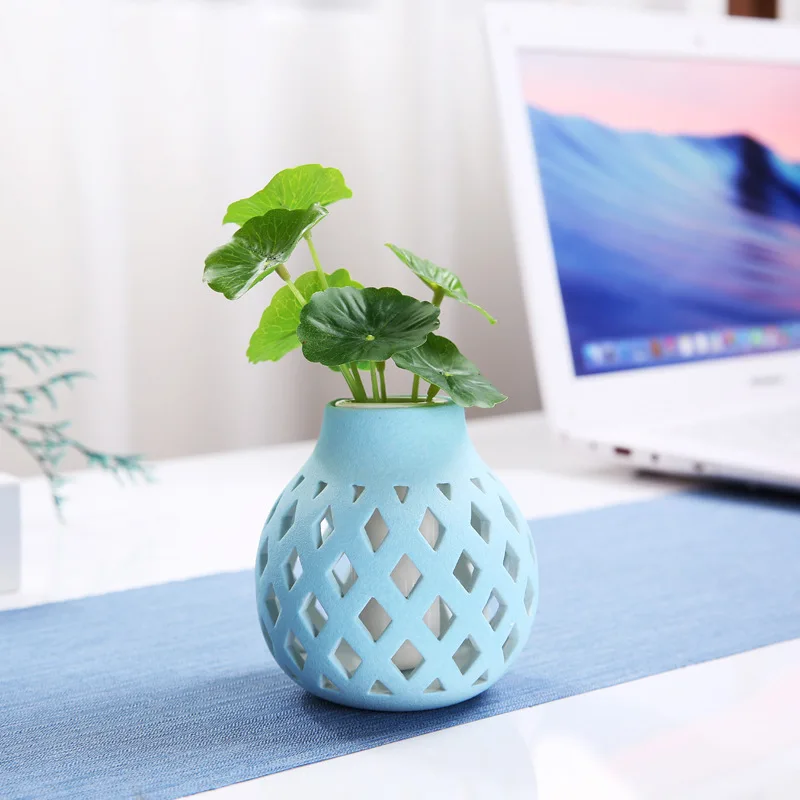 Blue Китайские красочные керамические вазы для цветов Настольная мини небольшая ваза для гостиной предмет интерьера, украшение свадебный офис отель - Цвет: Blue