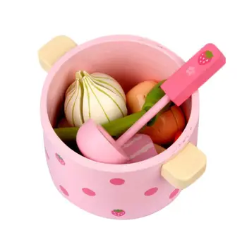 

1Set Wooden Kitchen Tableware Tools Toy Play House Hot Pot Vegetable Toys for Christmas Birthday Party Gifts