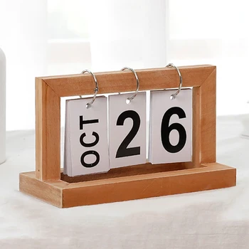 

Home DIY Rustic Vintage Cafe Decorative Wooden Desktop Office Ornaments Calendar Flip