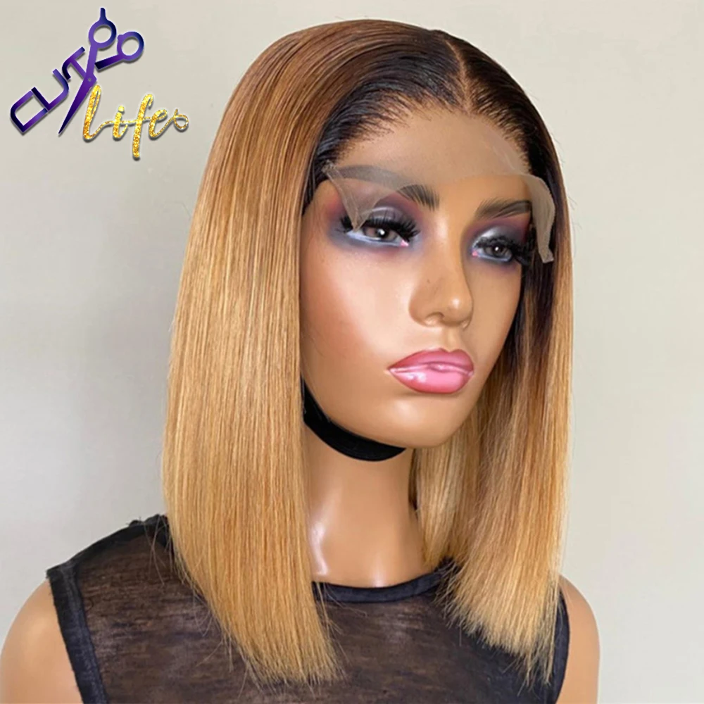 Short Bob Wig Ombre 13x4 Lace Front Wig Honey Blonde Brazilian Human Hair Lace Part Wigs For Black Women 4x4 Closuure human hair wig lace front wigs