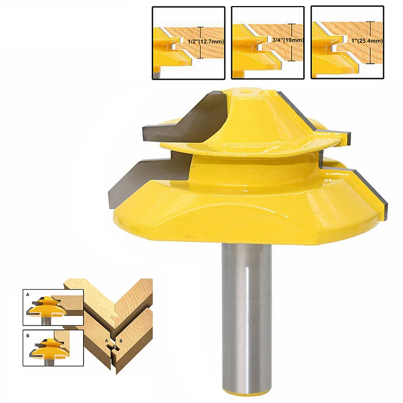 

1/2"1/4 8mm Shank 45° Lock Miter Router Bit 8*1-1/2 8*1-3/8 Tenon end Milling Cutter Tools Drilling Milling For Wood working